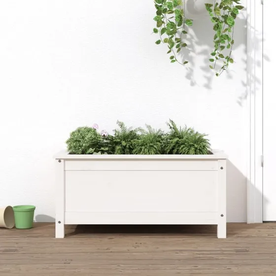 Plantekasse i massivt fyrretræ 82,5×40×39 cm - Hvid