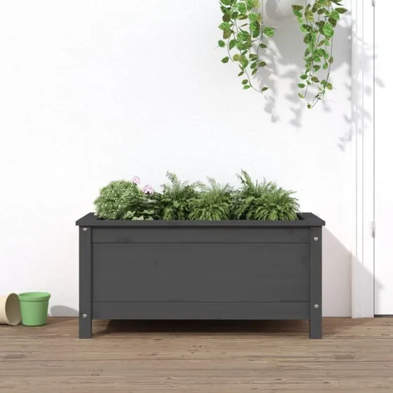 Plantekasse i massivt fyrretræ 82,5×40×39 cm - Grå