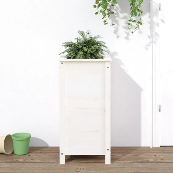 Plantekasse i massivt fyrretræ 40x40x78 cm – hvid
