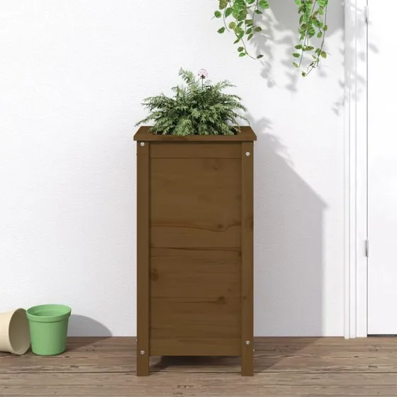 Plantekasse i massivt fyrretræ 40×40×78 cm – gyldenbrun