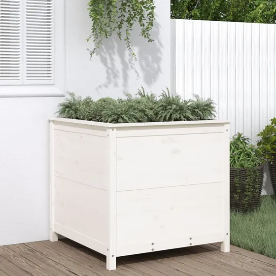 Plantekasse i massivt fyrretræ 82,5x82,5x78 cm – hvid