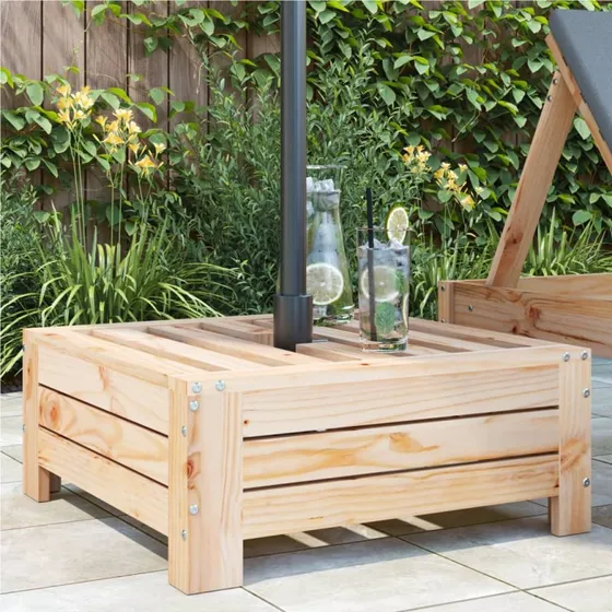 Skjuler til parasolfod i massivt fyrretræ - rustikt sidebord