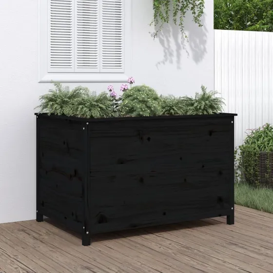 Højbed i massivt fyrretræ 119,5×82,5×78 cm – sort