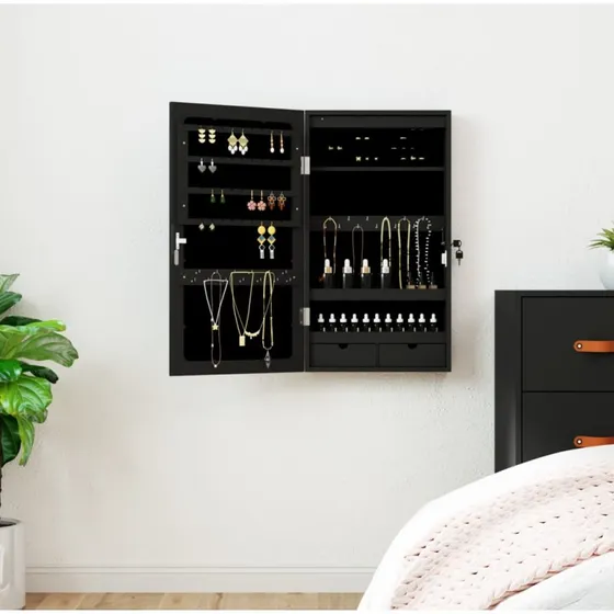 Væghængt spejlskab med LED - Sort