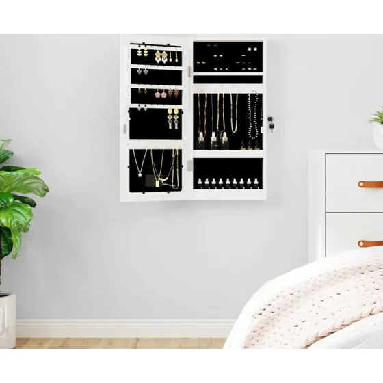 Vghngt spejlskab med LED, hvidt smykkeskab