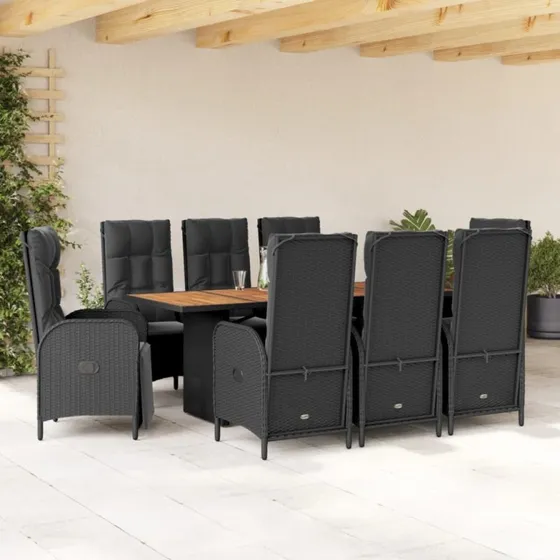 Polyrattan havemøbelsæt 9 dele med hynder - sort