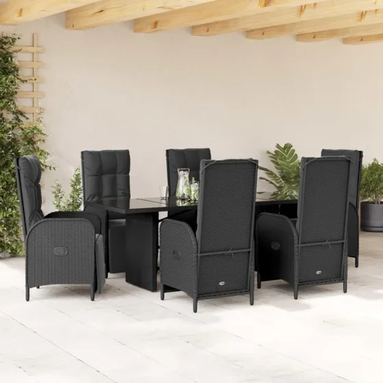 Polyrattan havemøbelsæt 7 dele med hynder - sort