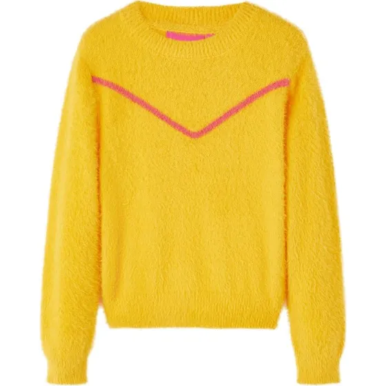 Børnesweater str. 140 - strikket okkergul