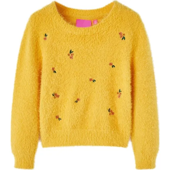 Strikket børnesweater okkergul str. 140