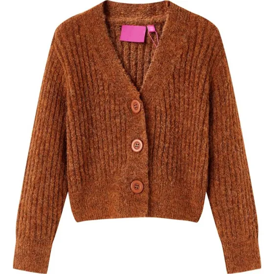 Strikket cardigan til børn, str. 116 - cognac