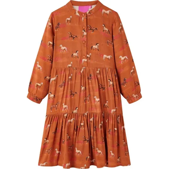 Brnekjole cognac str. 140  langrmet med hesteprint