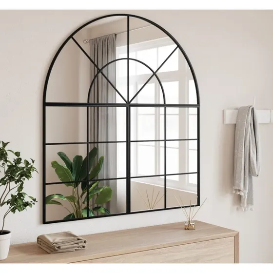 Vægspejl 100x50 cm buet sort jernramme