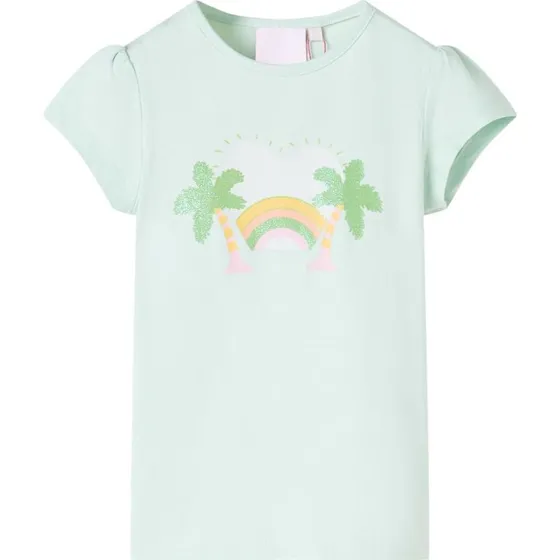 Børne T-shirt 116 – Lys mintgrøn, kort ærme