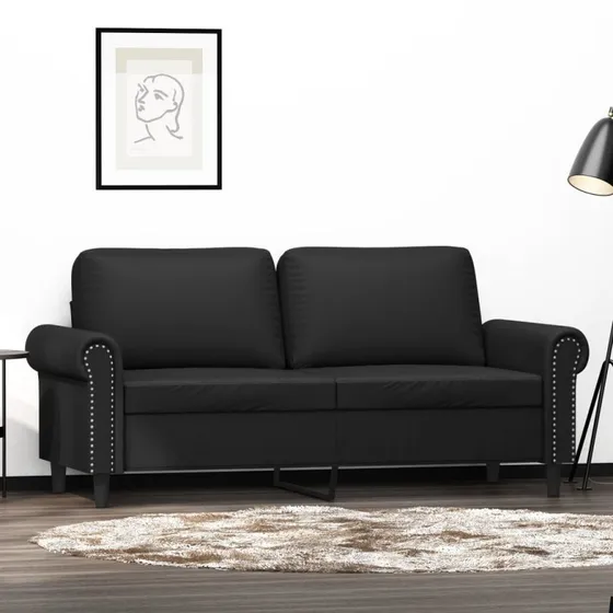 2-personers sofa 140 cm, sort kunstlæder
