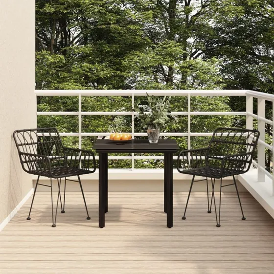 Spisebordssæt til haven 3 dele i sort polyrattan