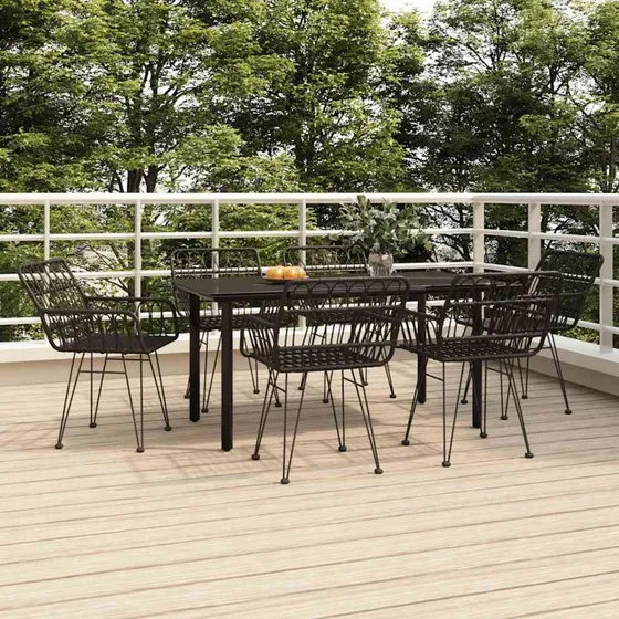 Polyrattan spisebordssæt til haven 7 dele - sort