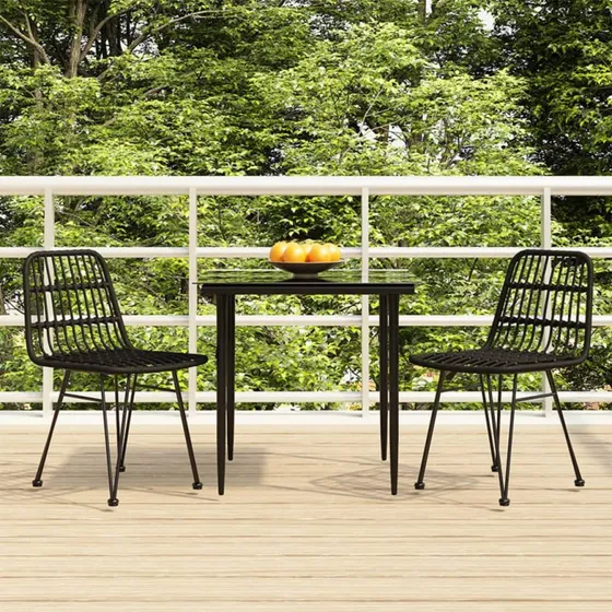 Spisebordssæt til haven 3 dele i sort polyrattan