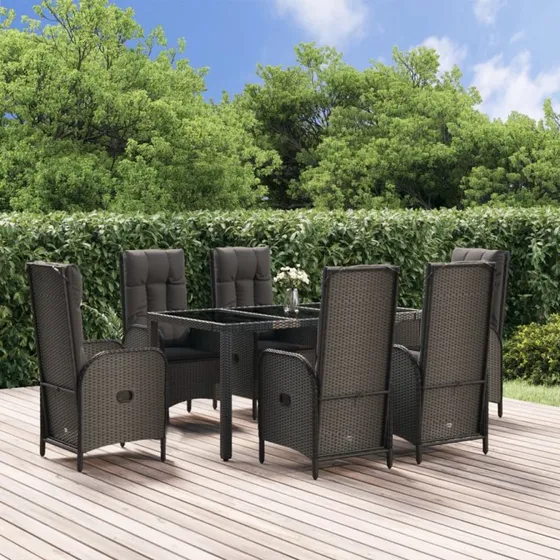 Udendørs spisebordssæt 7 dele - sort/grå polyrattan