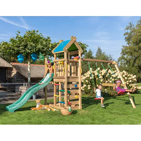 Jungle Gym Nomad legetårn med mørkegrøn rutsjebane