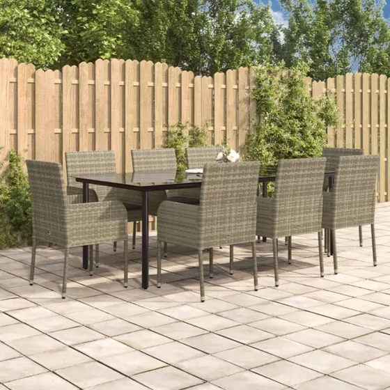 Polyrattan havemøbelsæt 9 dele med hynder - sort/grå