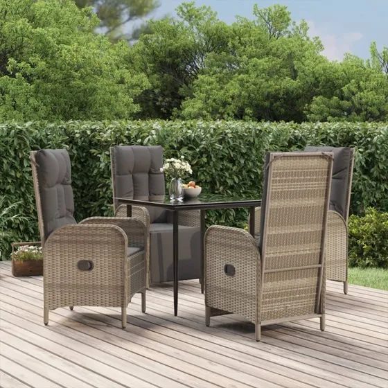 Havemøbelsæt polyrattan 5 dele med hynder – sort/grå