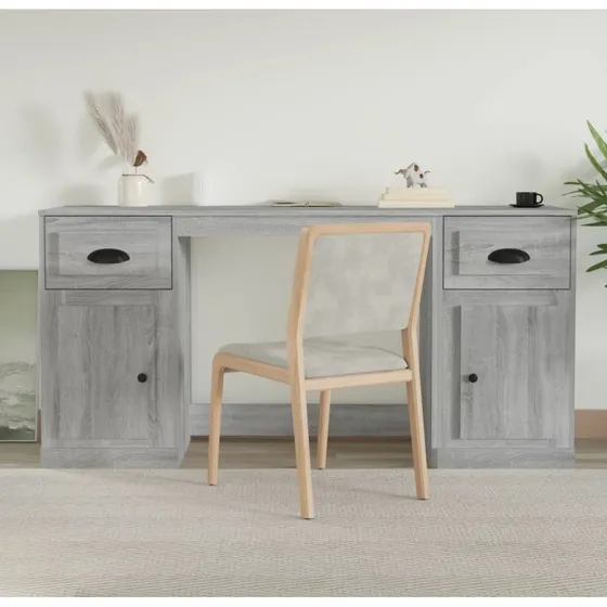 Skrivebord med skabe i gr Sonoma-eg, konstrueret tr