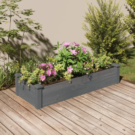 Højbed i massivt fyrretræ 120x45x25 cm – grå, med foring