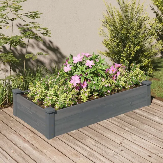 Højbed 120x60x25 cm i massivt fyrretræ med foring, grå