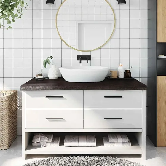 Massiv egetrsbordplade til badevrelse 100x60 cm - mrkebrun