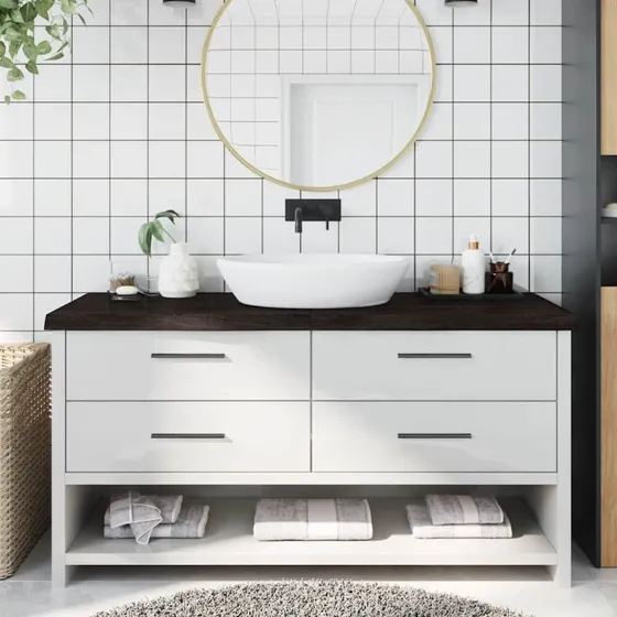 Bordplade i massivt egetr til badevrelse 160x60 cm, mrkebrun