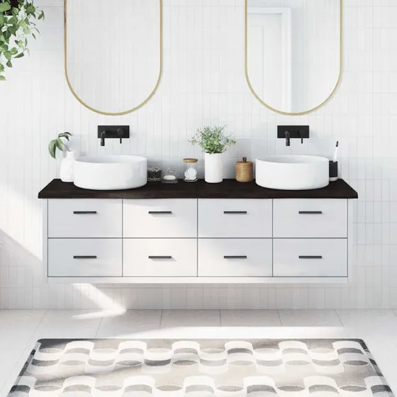 Bordplade i massivt egetræ til badeværelse 180x50 cm - mørkebrun