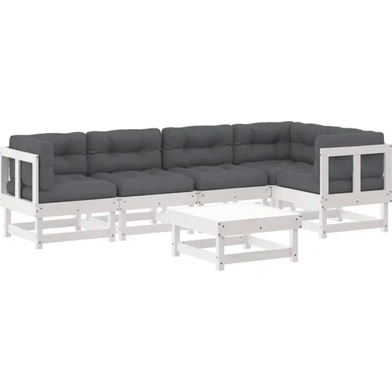 Loungesæt til haven 6 dele i massivt fyrretræ – hvid