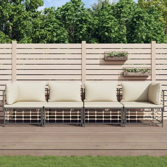Loungesæt 4 dele i polyrattan – antracit med hynder
