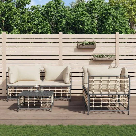 Loungesæt i polyrattan 5 dele med hynder - Antracit