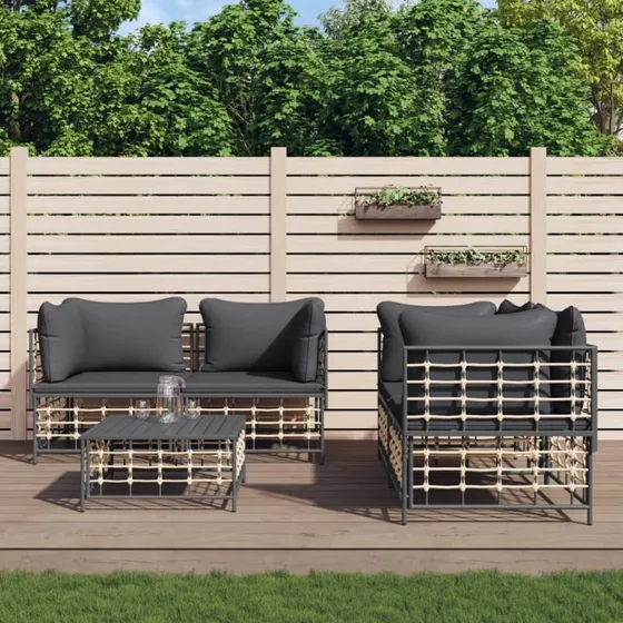 Loungesæt 5 dele i polyrattan - antracit med hynder