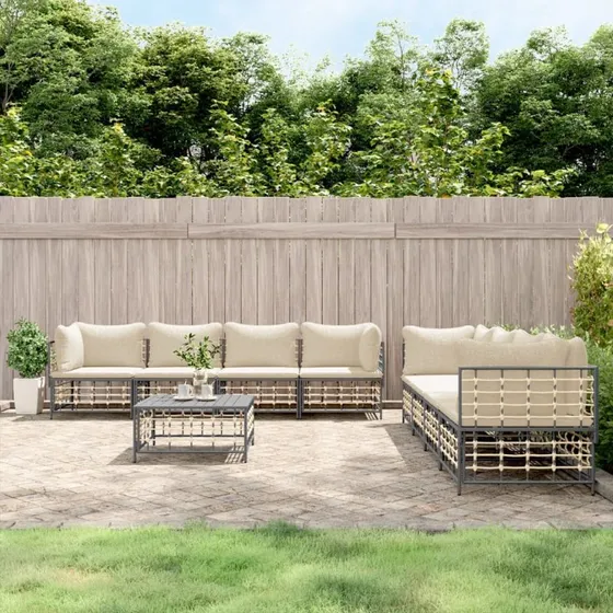 Loungesæt polyrattan 9 dele med hynder - antracitgrå