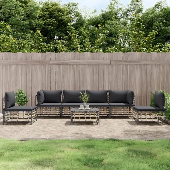 Loungesæt til haven 7 dele i polyrattan - antracit