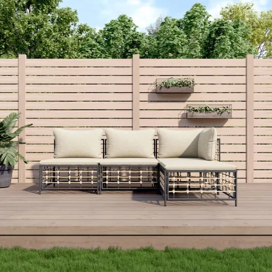Loungesæt i polyrattan 4 dele med hynder - Antracit
