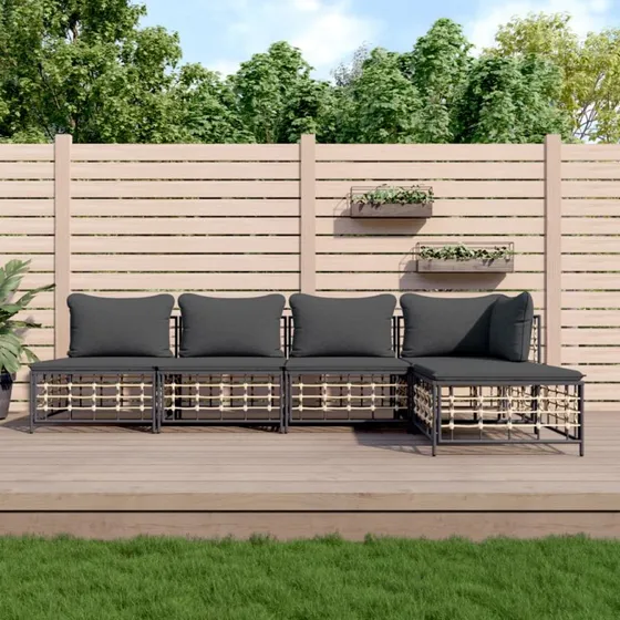 5-dele loungesæt i polyrattan med hynder – Antracit