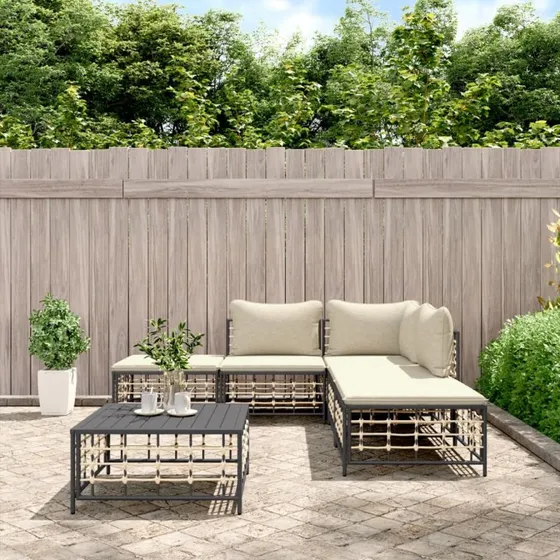 Loungesæt i polyrattan 6 dele med hynder – antracit