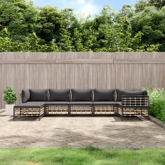 Loungesæt til haven 7 dele i polyrattan - antracit
