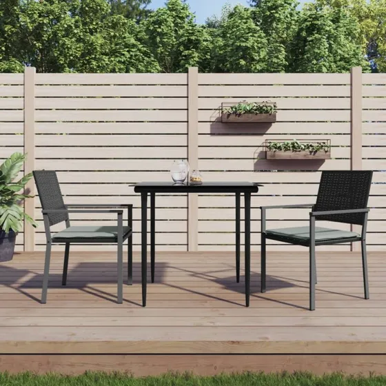 Spisebordssæt til haven 3 dele i polyrattan med hynder