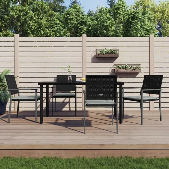 Spisebordssæt i polyrattan 5 dele med hynder