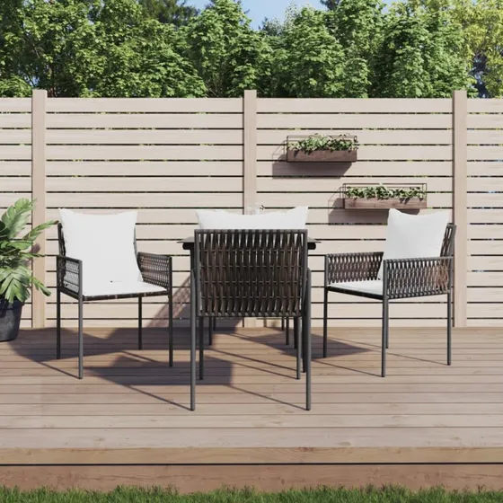 Havemøbelsæt i polyrattan 5 dele med hynder og stålstel