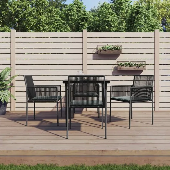 Spisebordssæt til haven 5 dele i sort polyrattan og stål