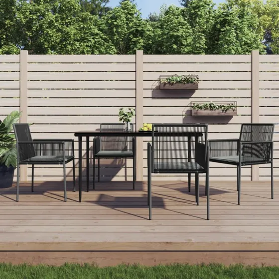 Spisebordssæt til haven 5 dele i sort polyrattan og stål