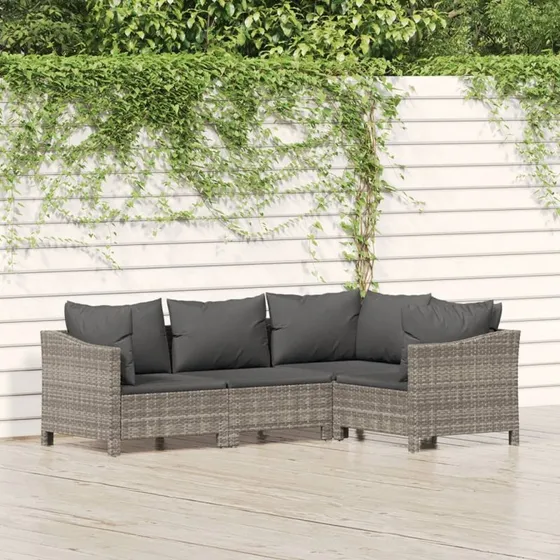 Loungesæt have 4 dele i grå polyrattan med hynder