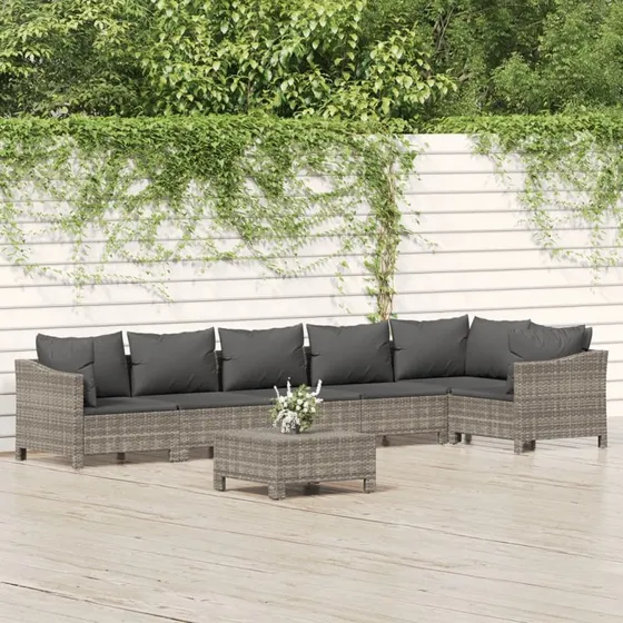 Loungesæt til haven 7 dele i grå polyrattan