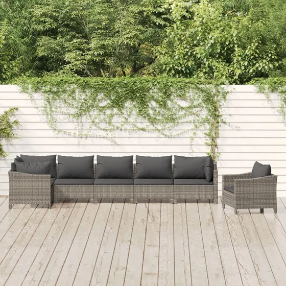 Loungesæt til haven 7 dele i grå polyrattan