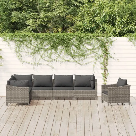 Loungesæt til haven 7 dele i grå polyrattan